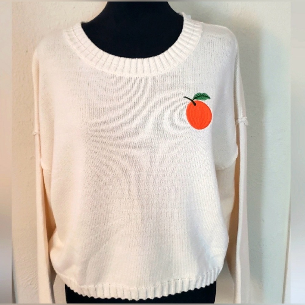 Cream and Orange Crew Neck Sweater w/matching tote bag - Picture 2 of 9